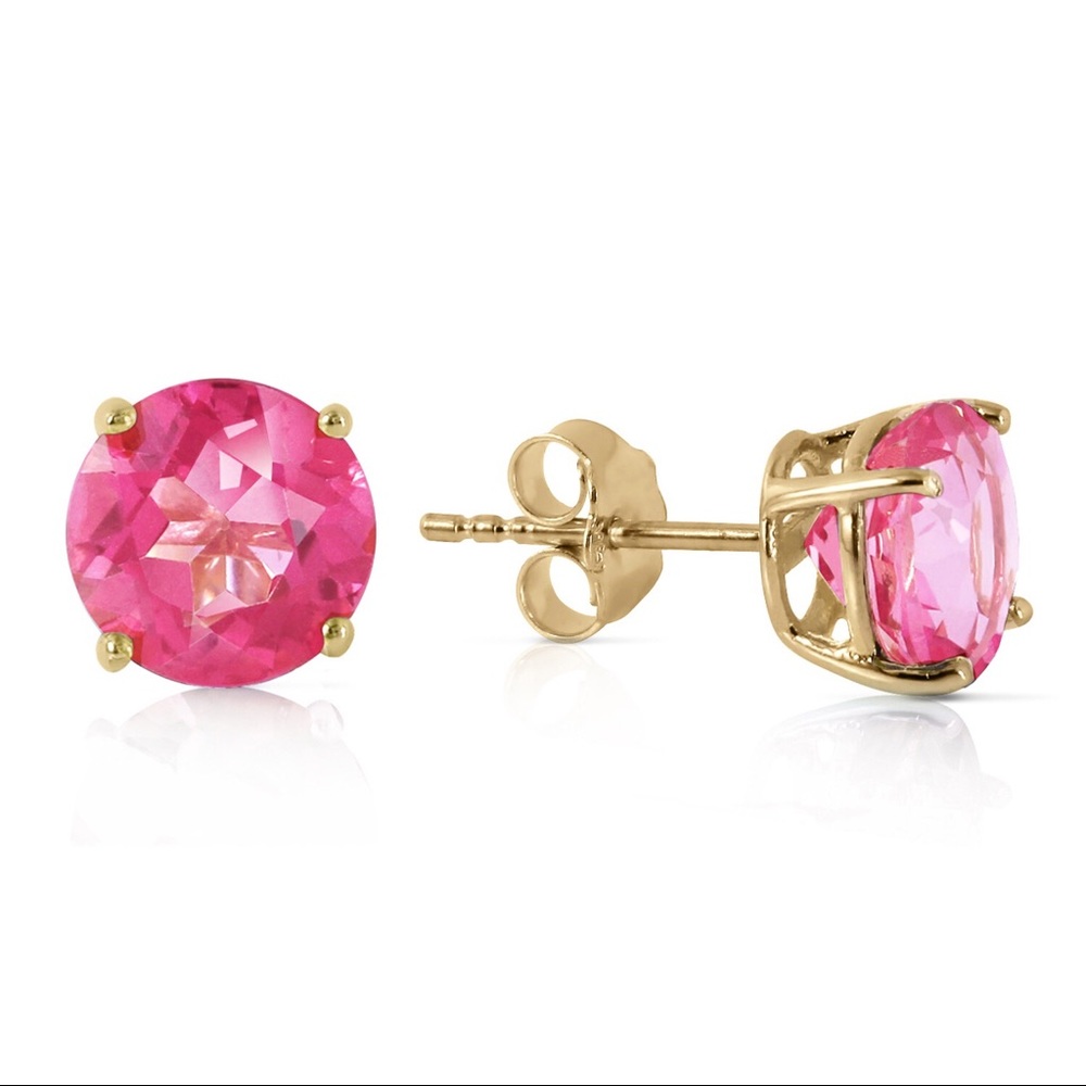 🌸💥14K. GOLD STUD EARRING WITH NATURAL PINK TOPAZ - Picture 1 of 3